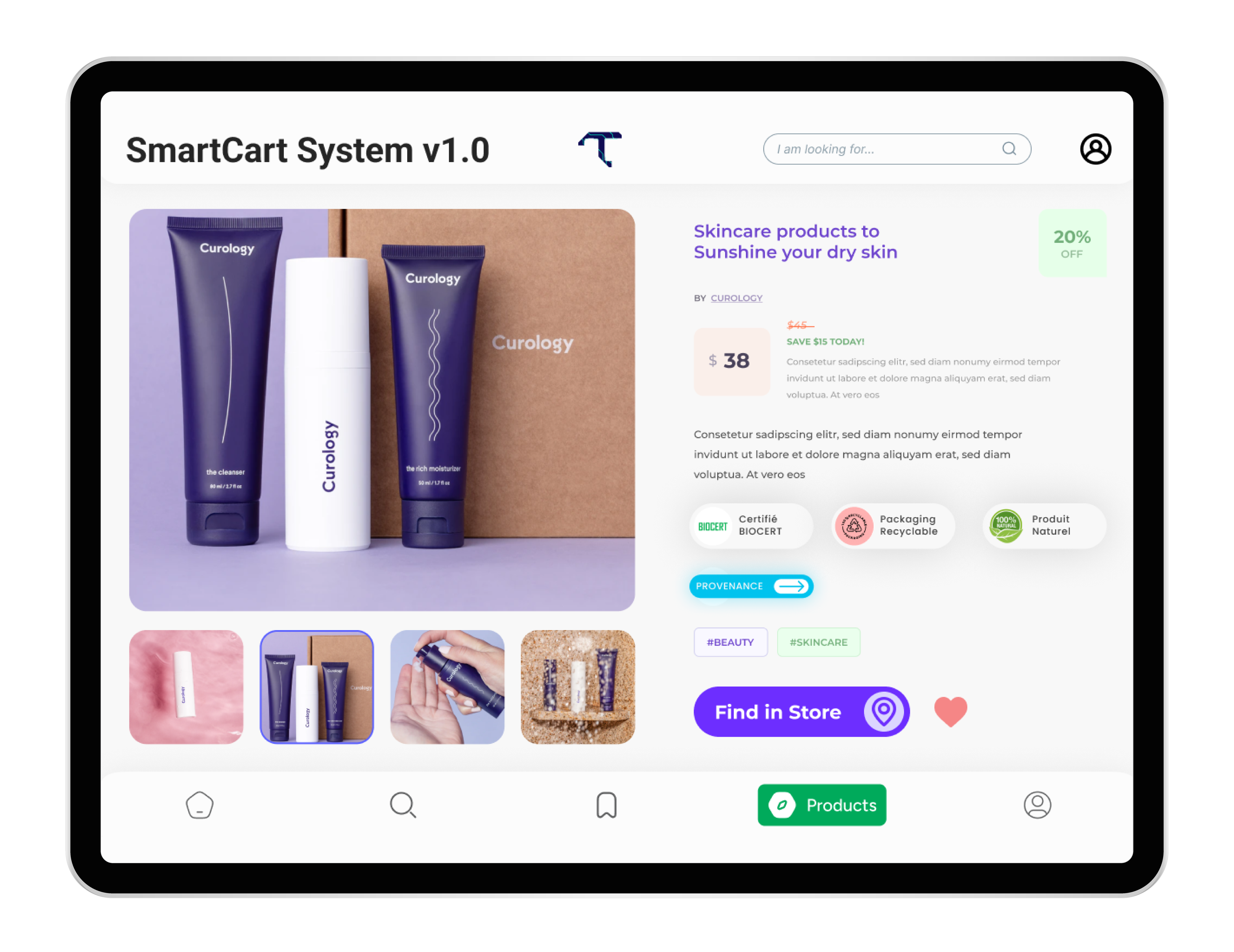 NumoCart Tablet OS Screen
